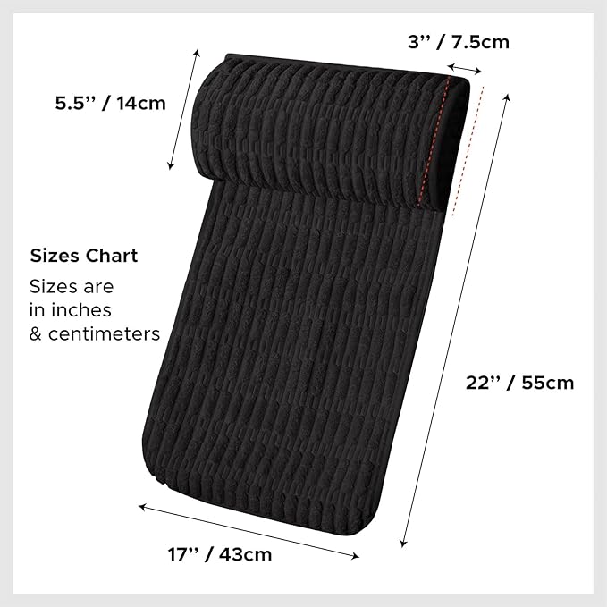 WdFour Headrest Memory Foam Pillow, Support Cushions for Neck, Back or Leg for Sofas, Recliners, Office Chairs, Massage Chairs for Neck Pain Relief and Cervical Support (Black, 17" Wx2.7 D)