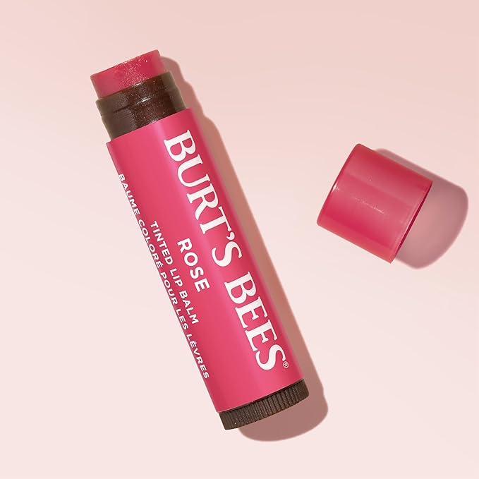 Burt's Bees Easter Basket Stuffers, Lip Tint Balm with Long Lasting 2 in 1 Duo Tinted Balm Formula, Color Infused with Hydrating Shea Butter for a Natural Looking Buildable Finish, Rose (2-Pack)