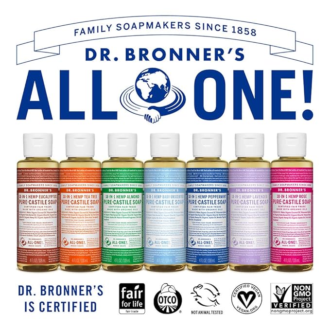 Dr. Bronner's - Pure-Castile Liquid Soap (Peppermint, 4 ounce) - Made with Organic Oils, 18-in-1 Uses: Face, Body, Hair, Laundry, Pets and Dishes, Concentrated, Vegan, Non-GMO