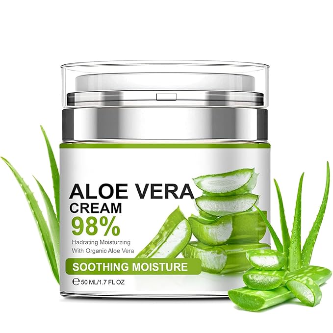 Aloe Vera Face Cream Moisturizer, Moisturizing Cream with 98% Organic Natural Aloe Vera, Long Lasting Deep Moisturize, Soothing & Nourish Dry Skin, Lightweight & Non-Greasy Formula