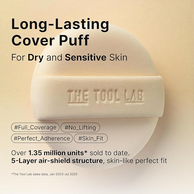 THE TOOL LAB Long-lasting Tension Puff 4P Set, Glow + Cover + Airy + Aqua, Liquid Cushion Foundation, Rubycell Makeup Sponge for Hydrating & Smooth Coverage, Korean Makeup (4P, 2.1 inch, Round)