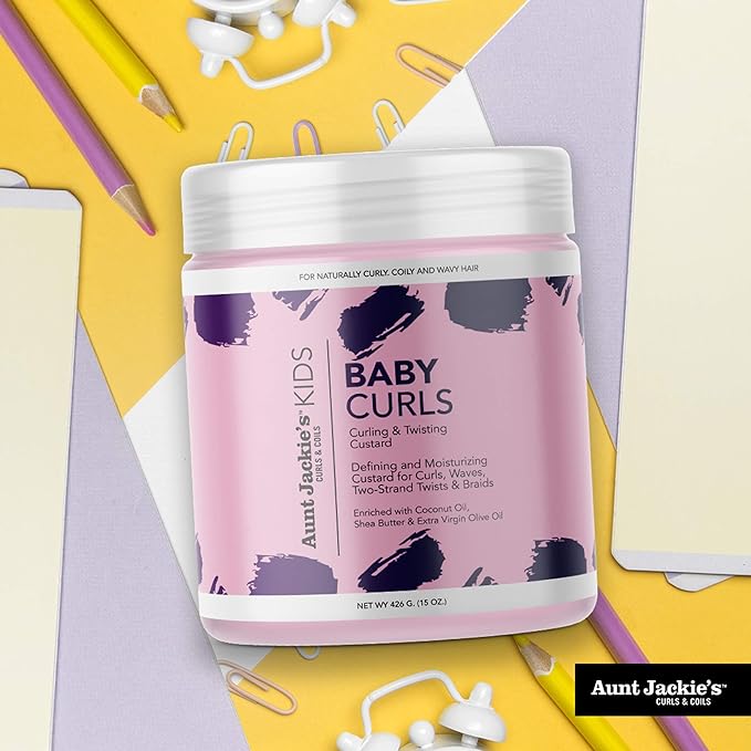 Aunt Jackie's Kids Baby Curls,Moisture Rich Curling and Twisting Custard for Naturally Curly,Coily and Wavy Hair,15 oz,(Pack of 2)