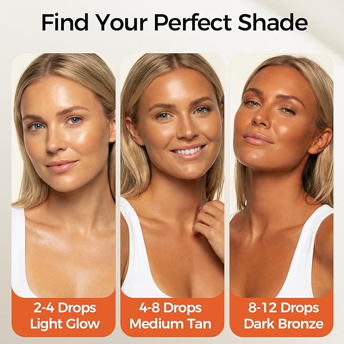 Self Tanning Drops - Face Tanning Drops & Body Bronzing Serum for Instant Sun-Kissed Glow, Streak-Free Sunless Tanner, Buildable Natural Tan, Plant Based, 1.7 fl oz (50ml)