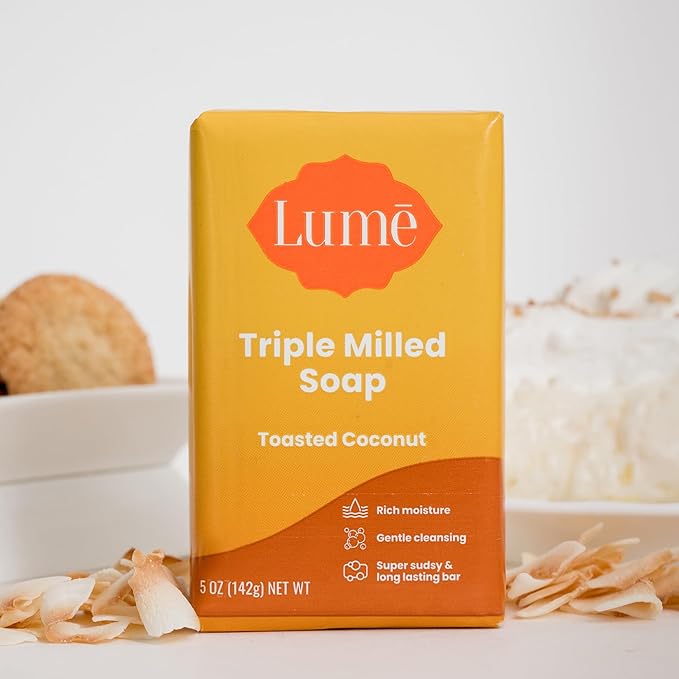 Lume Triple Milled Bar Soap - Rich Moisture & Gentle Cleansing - Paraben Free, Phthalate Free, Skin Safe - 5 ounce (Toasted Coconut)