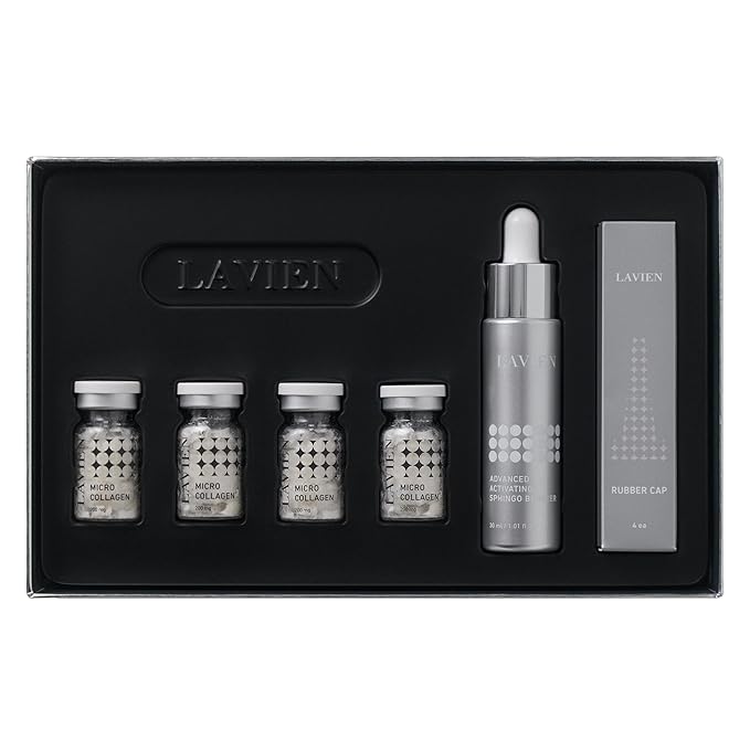 Lavien Collagen Ampoule Program (Pink) - Skin Elasticity, Low Molecule Collagen, Skin Aging Improvement, All Skin Types - 30 ml Buster Bottle, 4-200 mg Collagen with Dropper