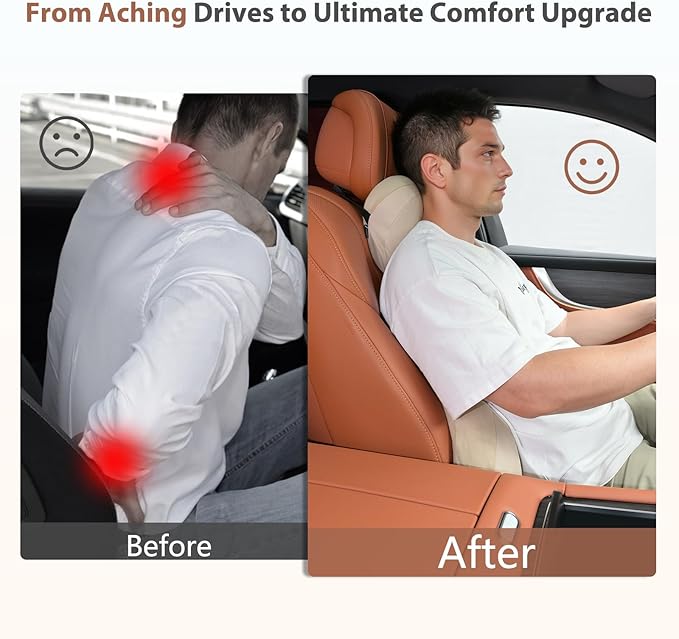 FLORICH Reversible Car Lumbar Support Pillow and Car Neck Pillow Suede & Leather Double-Sided Car Seat Headrest with Lumbar Cushion Relieve Back Neck Fatigue for Car, Office Chair, Wheelchair, Gray