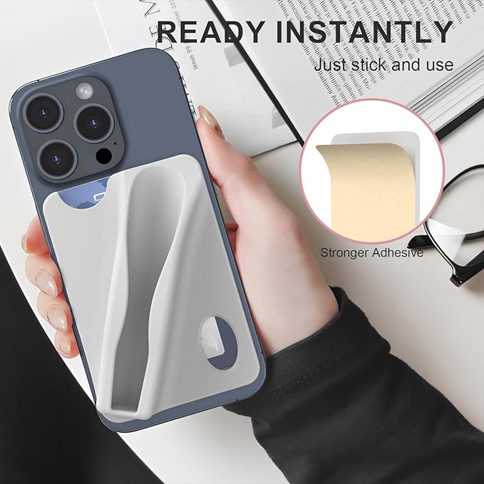 DOB SECHS Large Silicone Lip Holder with Card Holder Compatible with Summer Fridays, Tower 28, Laneige Lipstick Lip Glaze Phone Case Back Stick On Holder for iPhone and Android Smartphones,Grey