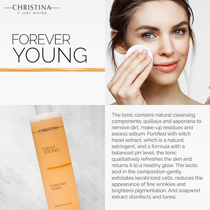 Christina - Forever Young Purifying Toner - Hydrating Facial Toner for Oily & Dry Skin - Cleanses and Removes Excess Oil - pH-Balancing Astringent with Witch Hazel & Quillaja - Alcohol-Free - 300ml