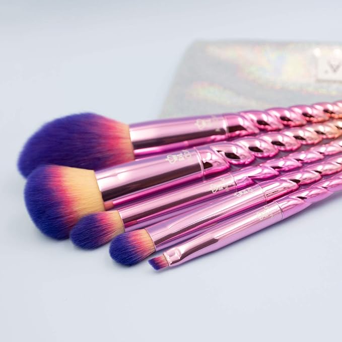MODA Mythical Star 6pc Travel-Size Makeup Brush Kit – Vegan Face & Eye Brushes with Holographic Travel Case