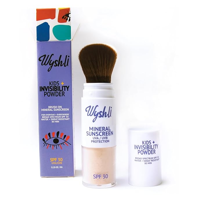 Invisibility Powder - Brush On Mineral SPF 30 Sunscreen for Kids - Broad Spectrum Face & Body Sunscreen for Sensitive Skin - Water & Sweaty Playground Resistant