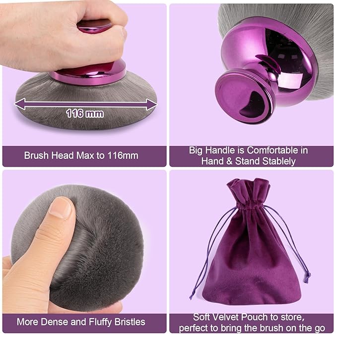 Blend & Blur Extra Large Body Makeup Brush for Self Tanner,Leg Makeup & Bronzer Self Tan Applicator, 90mm Wide Round Head Kabuki Brush For Application with Drawstring Velvet Bag (Purple)