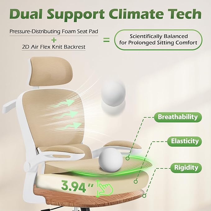 AreShark Office Chair Ergonomic Desk Chairs with Adjustable Lumbar Support& Headrest Hanger, High Back Breathable Mesh Chair with Wheels, Rolling Swivel Comfy Task Computer Chair for Home Work Gaming