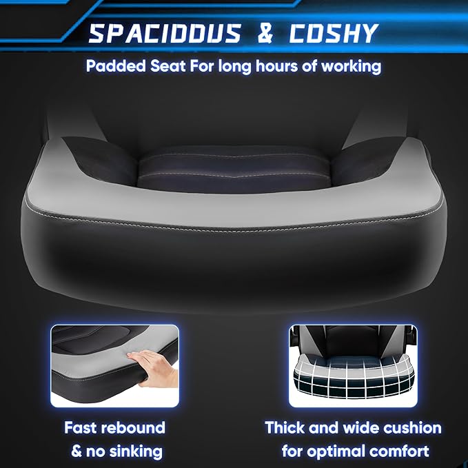 NEWBULIG Computer Gaming Desk Chair - Big Tall Ergonomic Lumbar Support with Flip-up Armrest and 360° Swivel Wheels, PU Leather Height Adjustable, for Home and Office, Grey