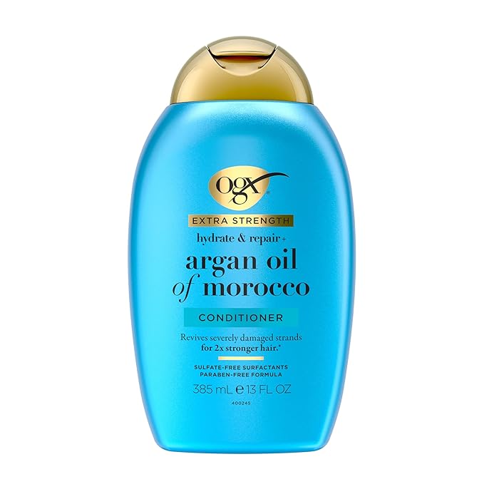 OGX Extra Strength Hydrate & Repair + Argan Oil of Morocco Conditioner for Dry, Damaged Hair, Cold-Pressed Argan Oil to Moisturize Hair, Paraben-Free, Sulfate-Free Surfactants, 13 Fl Oz