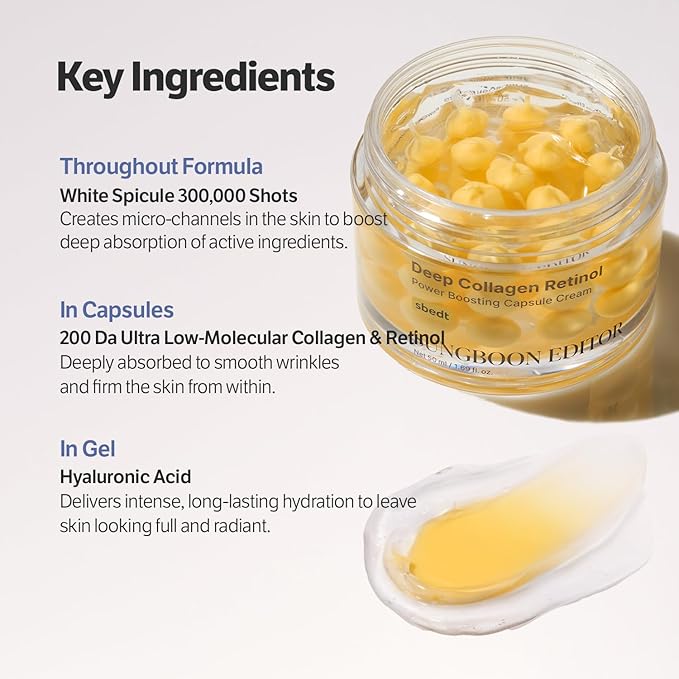 SUNGBOON EDITOR Deep Collagen Retinol Capsule Cream | For Fine Lines and Dry Skin | White Spicules + Collagen + Retinol | Korean Skincare, 1.69 fl.oz | Gifts for Women