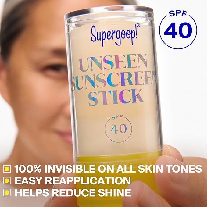 Supergoop! Unseen Sunscreen Stick - SPF 40 - Clear & Invisible Sun Protection - Broad Spectrum Face Sunscreen - Glides Over Makeup - Natural Finish - For All Skin Types - 0.7 fl oz