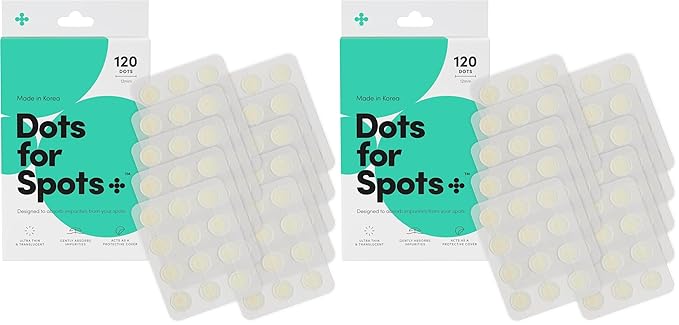 Dots for Spots Pimple Patches For Face - Fast Acting, Translucent Hydrocolloid Zit Patches that Unclog Pores - Korean Skincare - Vegan, Cruelty Free - (120 count) (Pack of 2)