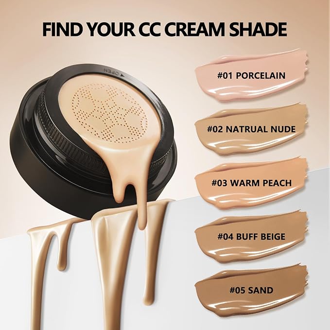 Anglicolor Mushroom Head Air Cushion CC Cream Strong Concealer 2PC,Face Makeup Cushion Foundation Long Lasting,Moisturizing BB Cream Makeup Base Primer Even Skin Tone for All Skin Types (2PC02)