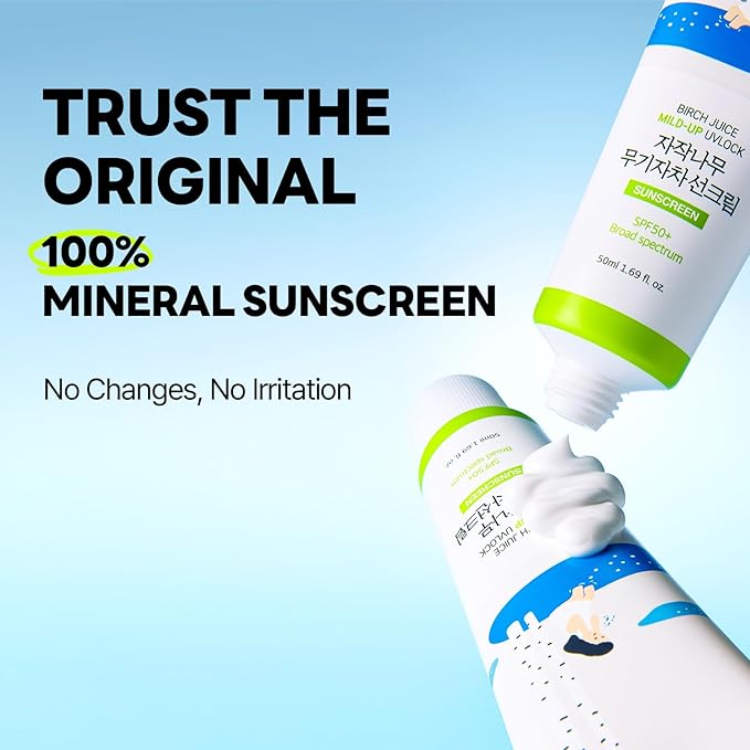 ROUND LAB Birch Juice Mild-up Mineral Sunscreen & 1025 Dokdo Cleansing Oil Set, Lightweight UV Protection + Deep Cleansing Duo, Daily Skincare Routine for Sensitive Skin, Korean Skin Care