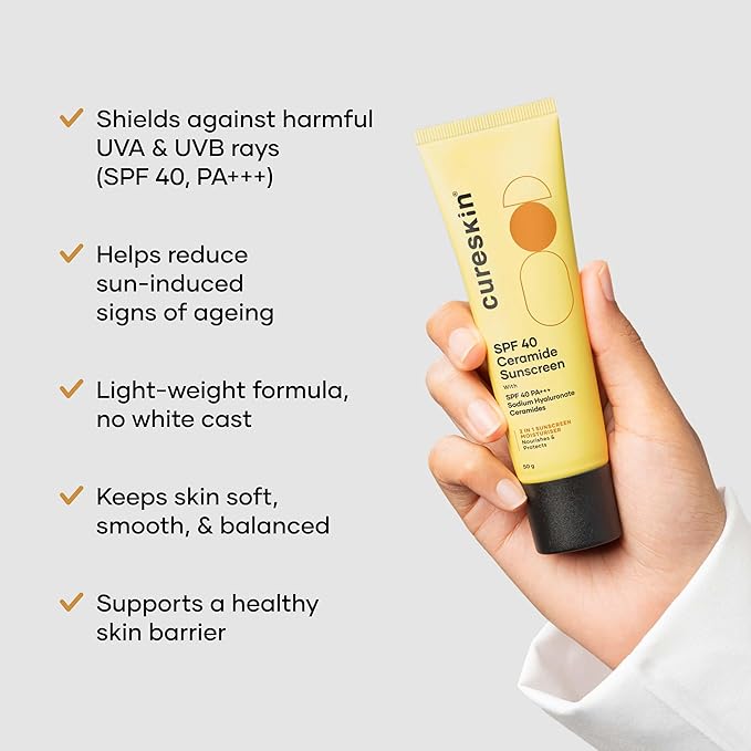 Cureskin SPF 40 Ceramide Sunscreen with Hyaluronic Acid & Ceramides | 2-in-1 Sunscreen Moisturizer, Broad Spectrum, SPF 40 & PA+++, 1.76 Ounce (Pack of 1)