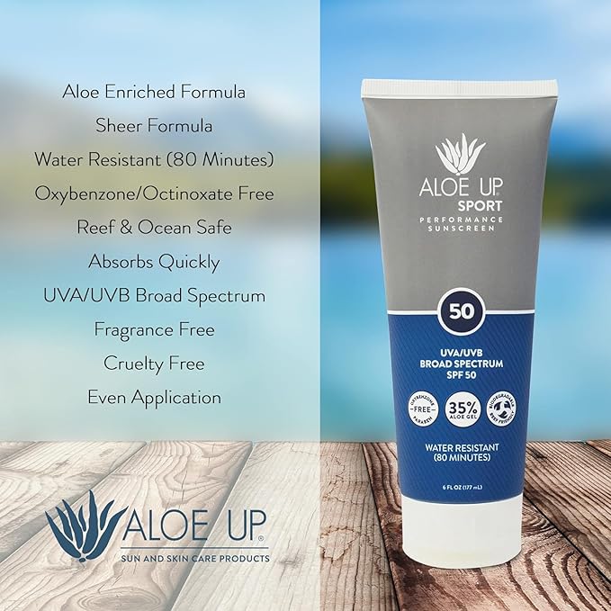 Aloe Up Sport Sunscreen Body Lotion SPF 50 – Broad Spectrum Sunblock With Aloe Vera Gel – Non-Greasy, Skin Sun Protection, No White Cast – Reef Friendly Sunscreen – Fragrance-Free – 6 Oz, 2-Pack