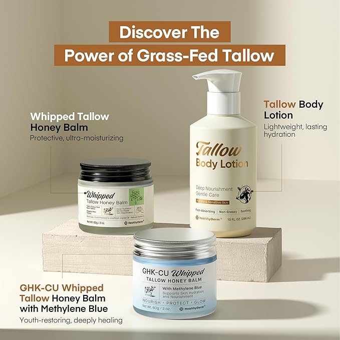 Beef Tallow Body Lotion for Skin: Grass-Fed Daily Moisturizing Cream for Dry, Mature & Crepey Skin, Fast-Absorbing, Non-Greasy, Fragrance-Free Moisturizer with Aloe & Shea Butter, 10 fl oz