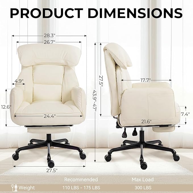 Dowinx Cross Legged Office Chair with Pivoting Armrests,Criss Cross Chair with Pocket Spring Seat & Back,Reclining Computer Gaming Chair with Footrest and Metal Base (Cream)