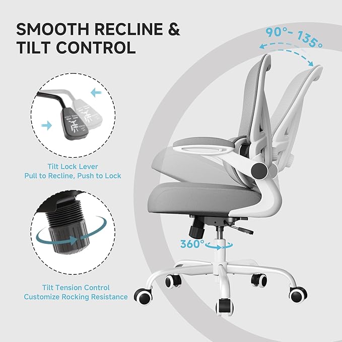 Mesh Office Chair, 330LBS Ergonomic Comfy Desk Chair with Adjustable Lumbar Support, Executive Computer Chairs for Home Office, White