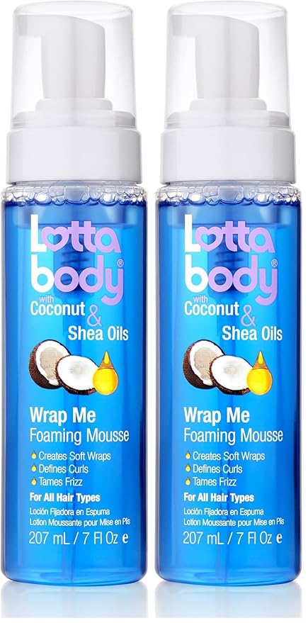 Lottabody Coconut Oil and Shea Wrap Me Foaming Curl Mousse, Creates Soft Wraps, Hair Mousse for Curly Hair, Defines Curls, Anti Frizz, 7 Fl Oz (Pack of 2)