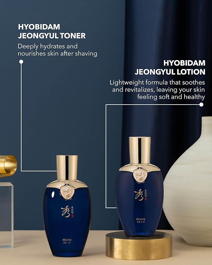 Sooryehan Hyobidam (Jeongyul Skincare Set, 11.5fl oz) - Men's Daily Toner & Moisturizer Set for Wrinkle Improvement. Korean Skincare by LG Beauty. Fermented Ginseng, Velvet Antler.