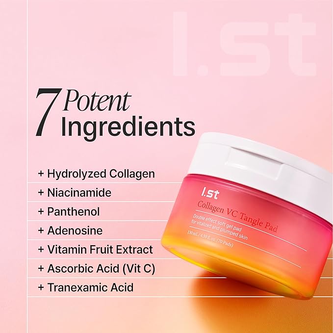 I.st Collagen VC Bounce Pad, Makeup Ready Toner Pads, Vitamin Pore Refining Korean Skin Care Toner for Face, Daily Hydrating Soft Round Gel Mask for Sensitive Skin, Gifts for Women, 70 Count