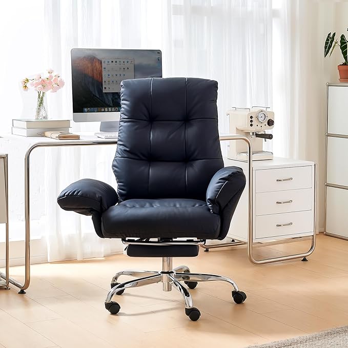 EMIAH Heated and Massage Office Chair with Foot Rest Criss Cross Chair with Wheels and Flip-up Arms Reclining Desk Chair Comfy Wide Seat PU Leather Rolling Computer Home Office Chair (Black)