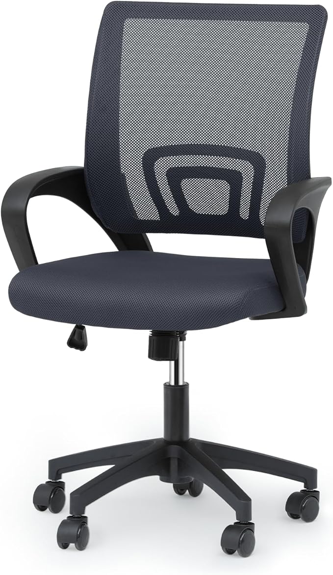 Magshion Ergonomic Office Desk Chair, Mid-Back Mesh Computer Chair, Swivel Chair with Breathable Backrest & Lumbar Support, Adjustable Height for Gaming, Work, Study, 300 Lbs Capacity, Gray