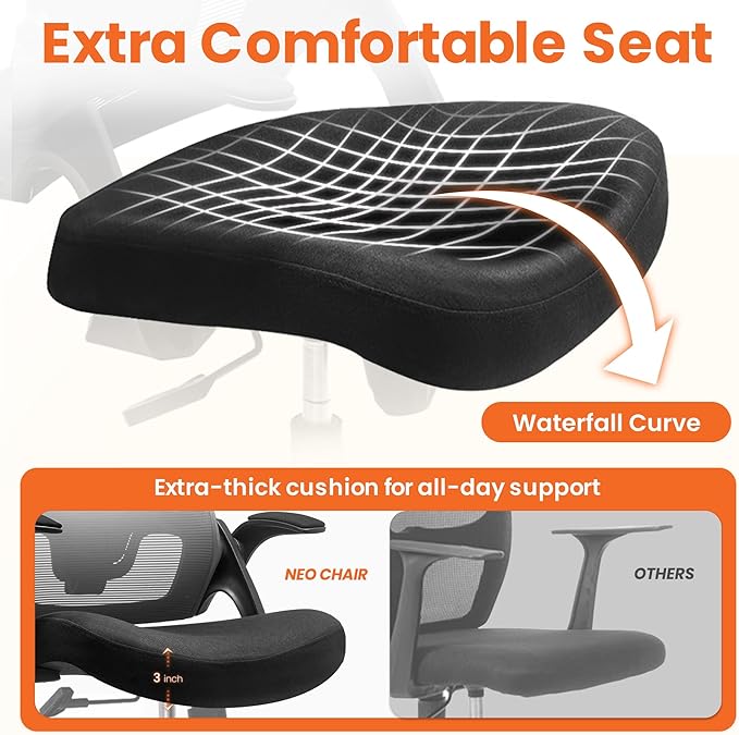 NEO Chair Ergonomic Office Desk Chair High Back Computer Gaming Mesh Chair with Comfy Task Adjustable Arms Lumbar Support Headrest Swivel for Home Office (Black)