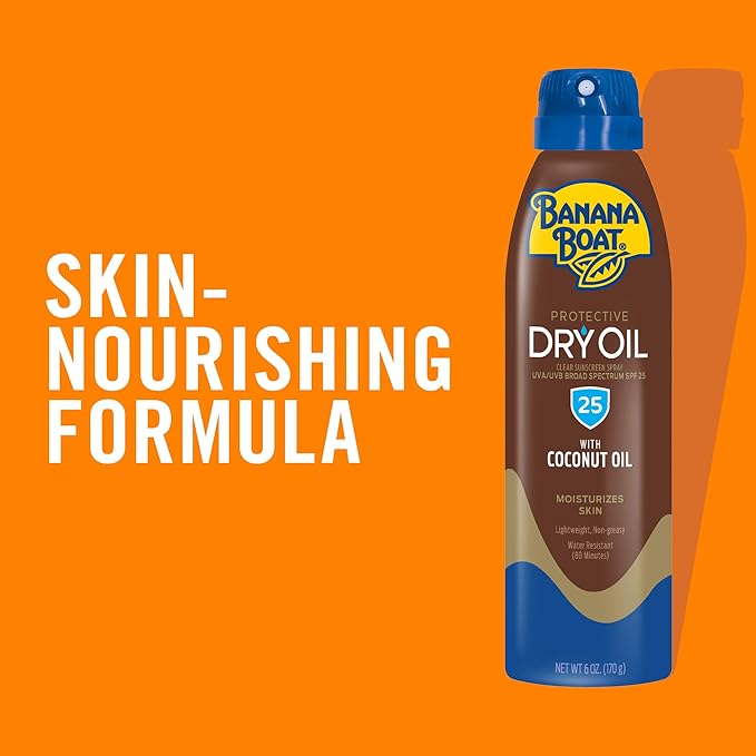 Banana Boat Sunscreen Oil SPF 25, 6 oz - Dry Oil Clear Spray, Tanning, Non-Greasy, Lightweight, Water Resistant, Oxybenzone Free, Argan Oil, Suitable for Adults, Unisex, Whole Body