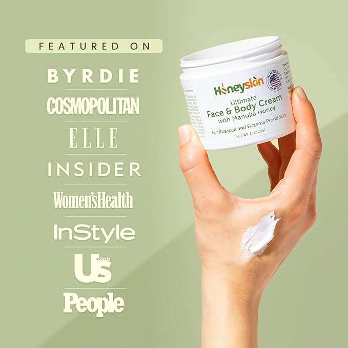 Hydrating Face Moisturizer & Body Cream with Manuka Honey Cream - Organic Face Moisturizer with Honey for Extremely Dry Skin - for Dry & Itchy Skin, Rosacea & Eczema Prone Skin 2oz