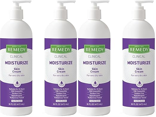 Medline Remedy Clinical Skin Cream,Vanilla Scent (16 fl oz),Moisturizing Face and Body Cream for All Ages,Paraben & Sulfate Free,Quick Absorbent Formula,Hypoallergenic Skin Moisturizer,(Pack of 4)