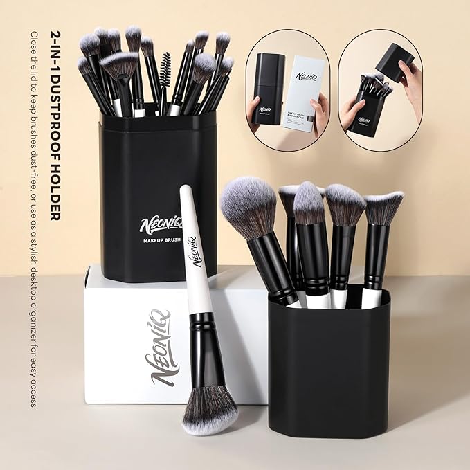 NEINIQ 20 PCS Travel Makeup Brush Set, Makeup brushes, Professional Foundation Eyeshadow Concealer Blush Powder Bronzer Brushes,Versatile Face Make Up Tools with Travel Makeup Case（White）