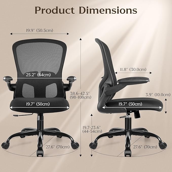 FelixKing Office Desk Chairs, Ergonomic PC Desk Chair with Wheels, Adjustable Lumbar Support and Height, Swivel Computer Chair with Flip-up Armrests and Ergo Mesh Backrest(Black, Pack of 8)