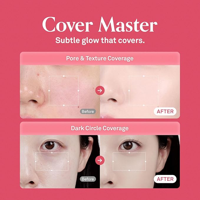 HINCE Cover Master Pink Cushion - Lightweight, High Coverage, 72H Long Lasting Cushion Foundation, Glow&Matte Hybrid, 0.38 fl.oz. (PURE IVORY, 21)
