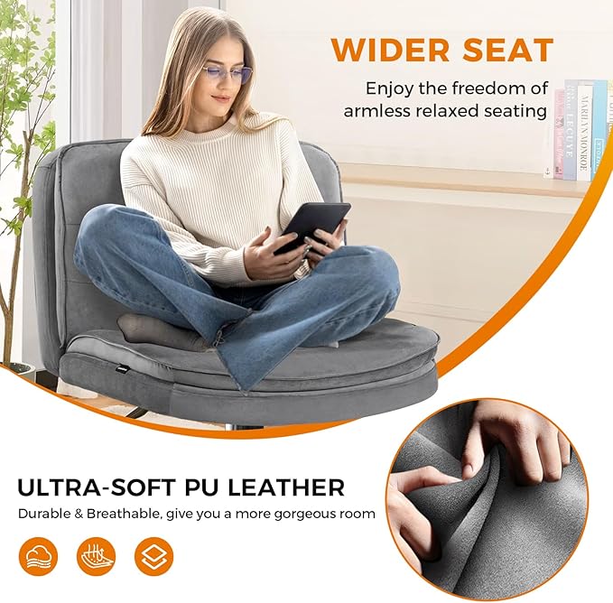 COMHOMA Criss Cross Chair with Wheels Armless Cross Legged Office Chair Wide Home Office Desk Chair Swivel Comfy Vanity Desk Chair Height Adjustable Mid Back Wide Seat Computer Task Chair