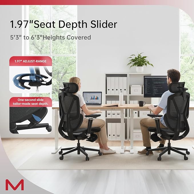 Ergonomic Office Chair with Footrest,Office Chair with 136° Recline, Ergonomic Desk Chair with Larger Adjustable Lumbar Support, Computer Chair with Mesh Seat