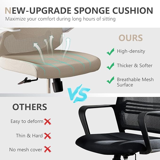 Ergonomic Office Chair with Adjustable Lumbar Support & Flip-Up Armrests - High Back Computer Desk Chair with Thickened Seat Cushion, Rolling Wheels for Home/Office Study Work (08khaki)