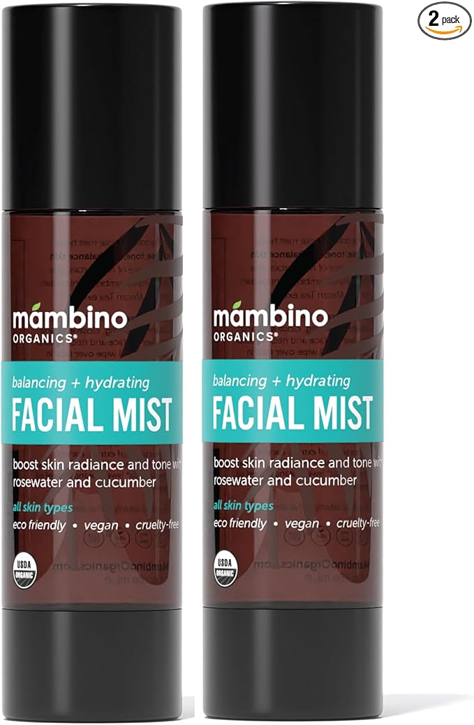 Mambino Organics Hydrating Facial Mist & Toner, Organic Rose Water Face Mist with Cucumber, Vegan Facial Spray for Sensitive Skin, Cruelty-Free Skincare, 4 fl oz, 2 Pack