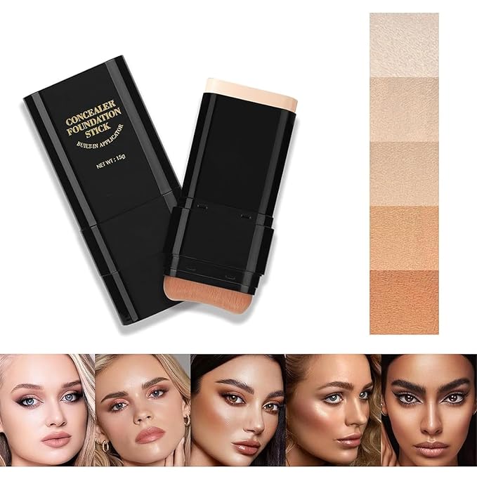 Concealer Foundation Stick, Dual-Ended Eraser Foundation Stick Conceal & Highlight, With Built-In Brush, for All Skin Types (IVORY)