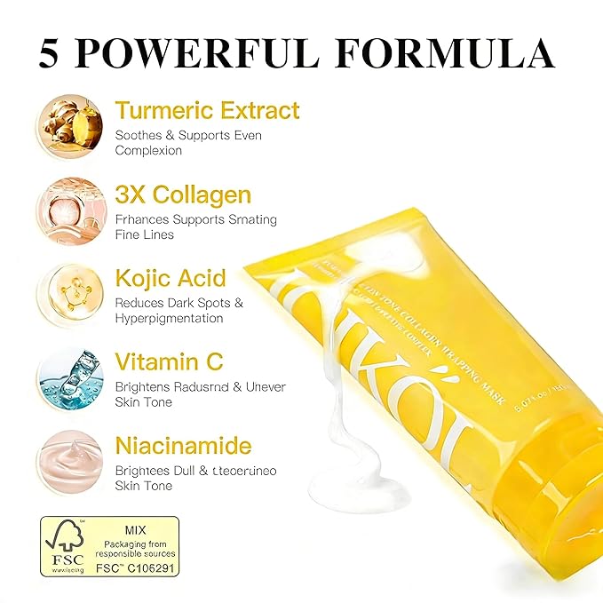 Turmeric Collagen Night Wrapping Mask 5.07 oz (2x Standard Size) – Overnight Peel-Off Face Mask with Kojic Acid & Vitamin C – Hydrating & Glow-Enhancing Korean Skincare for All Skin Types