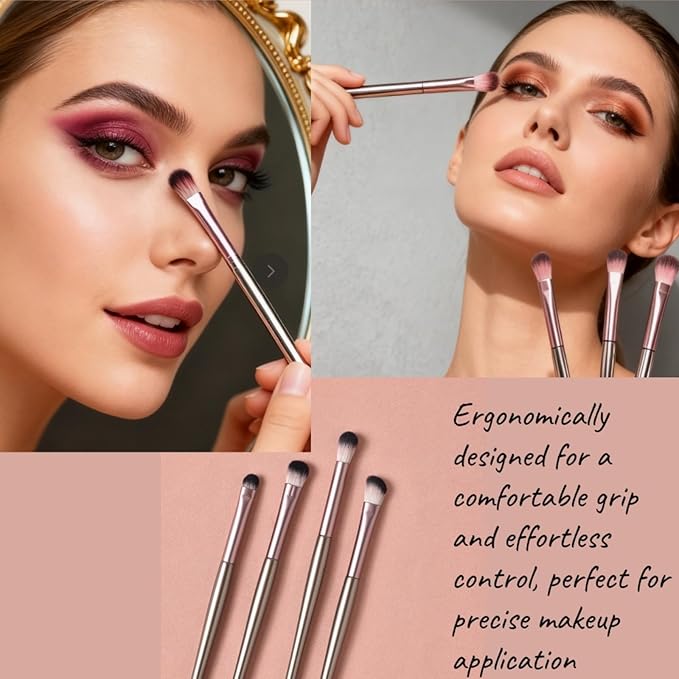 Eyeshadow Makeup Brushes Set with Case 4 PCS Soft Synthetic Hairs Eye Makeup Brushes for Blending Eyebrow Eyeliner Eyeshadow （Rosegold）