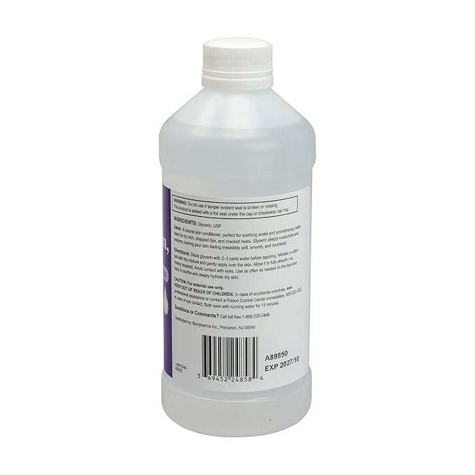 A+Health Pure Glycerin, 16 Fl Ounces, Softens and Moisturizes Dry Skin, Vegetable Based, Paraben, Phthalate Free, Multi-Purpose, 99.5% Anhydrous, Made in USA