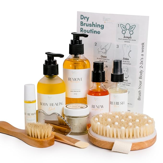 Healing Happy Method 11-Piece Skincare Set for Men and Women – Organic Natural Cleanser, Moisturizer, Toner, Gua Sha, Dry Brushes, Clay Mask and Zit Stick