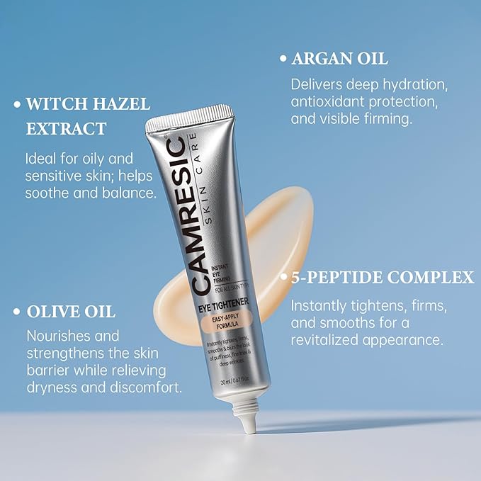Instant Eye Tightener with Brush, Perfection Firming Lift Cream Temporary Eye Tightener for Under Eye Bags, Puffiness, Fine Lines & Wrinkles, Firms and Smooths for All Skin Types, 0.67 oz